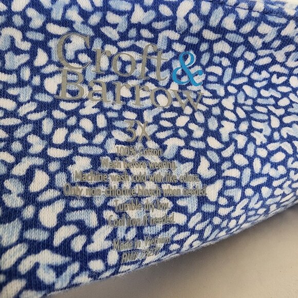 Croft & Barrow Top Womens Plus Size 3X Blue White 3/4 Sleeve Pullover Shirt - Picture 5 of 5